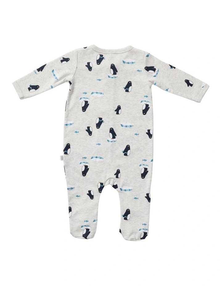 Penguin Friends Zip Growsuit in Grey image 2