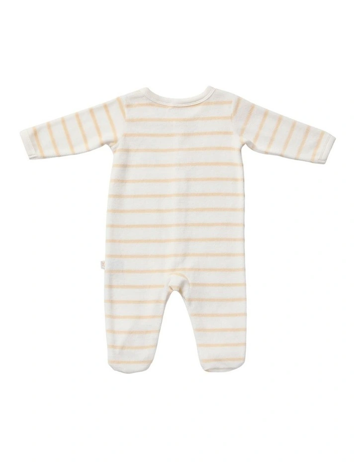 Stripe Velour Studsuit Bunny Embroidery in Cream image 2