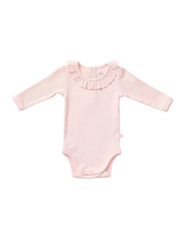 Frill Collar Rib Bodysuit in Pink image 1