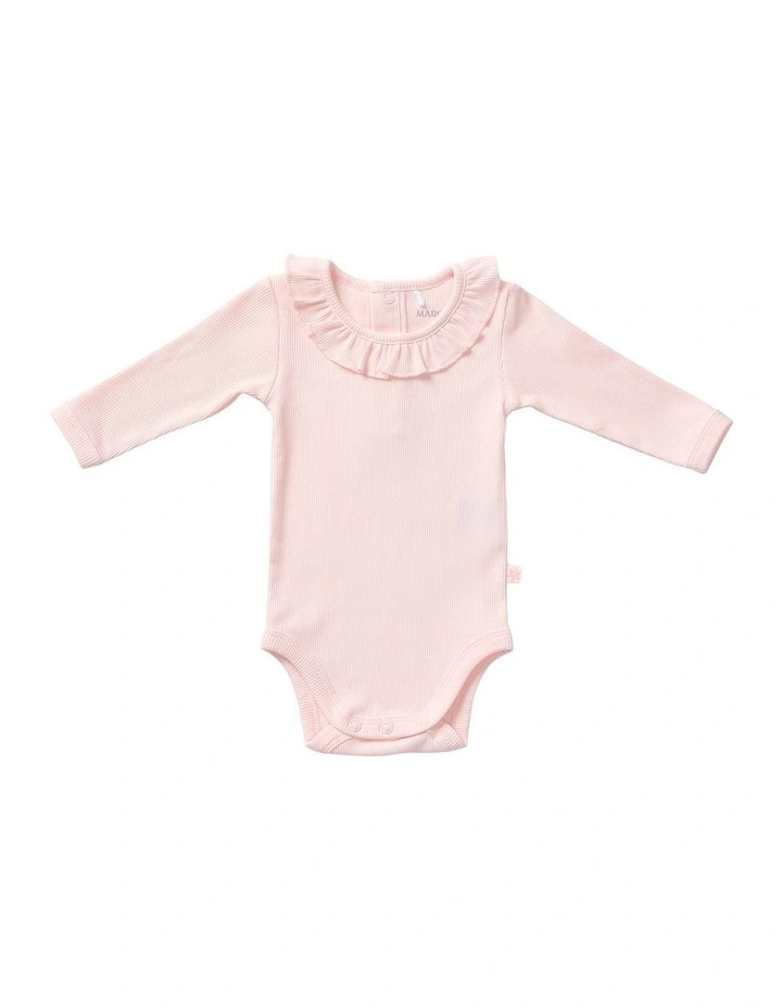 Frill Collar Rib Bodysuit in Pink image 1