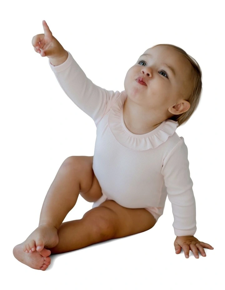 Frill Collar Rib Bodysuit in Pink image 3