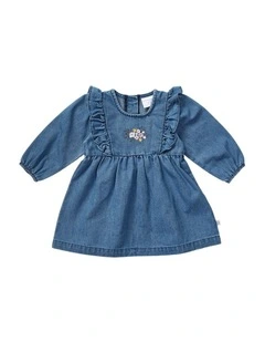 Embroidered Chambray Dress in Chambray Blue Muslin