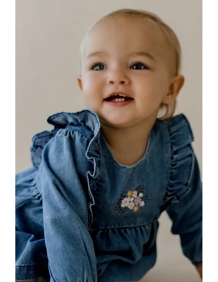 Embroidered Chambray Dress in Chambray Blue Muslin image 3