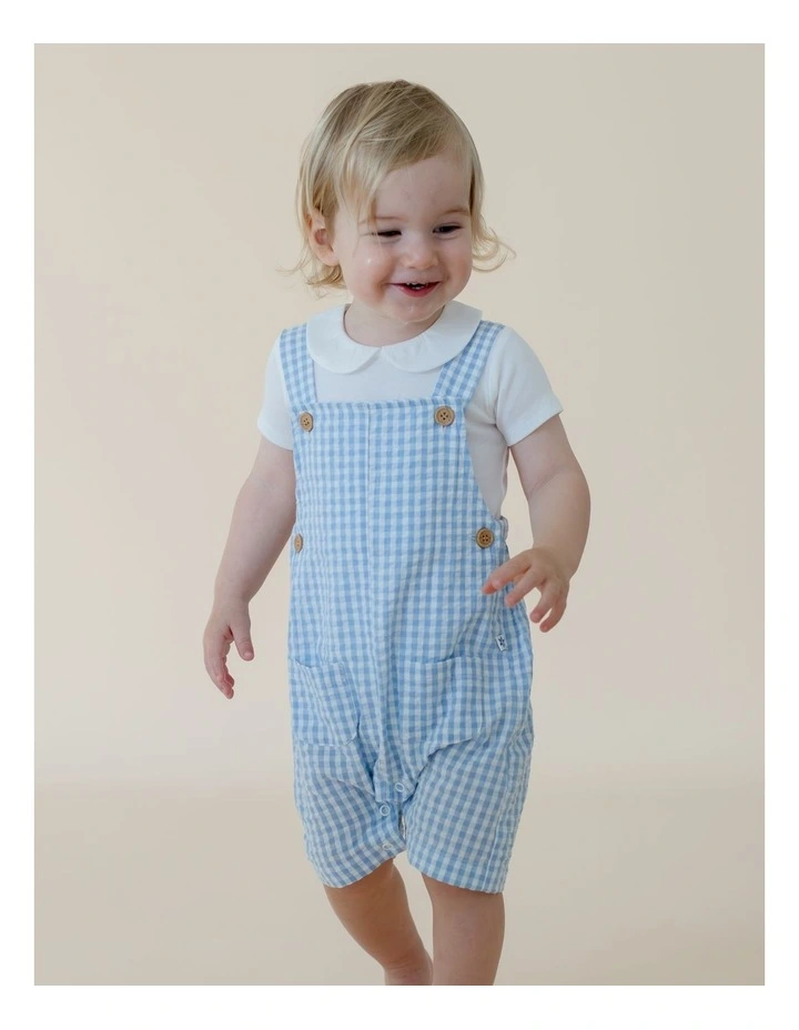 Sunday Funday Gingham Check Woven Overalls image 3