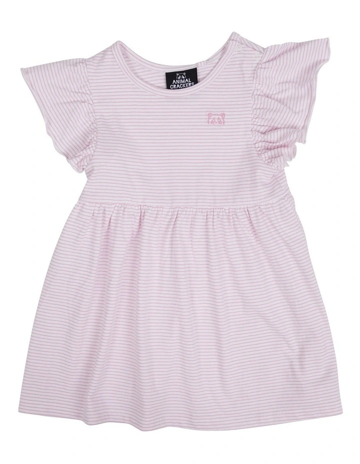 Stripe Frill Dress (Sizes 0-5) in Pink image 1