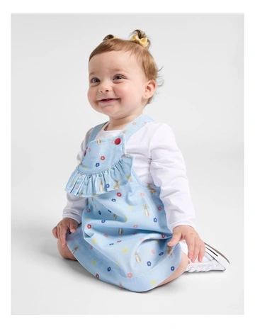 Printed Corduroy Pinafore Dress in Multi