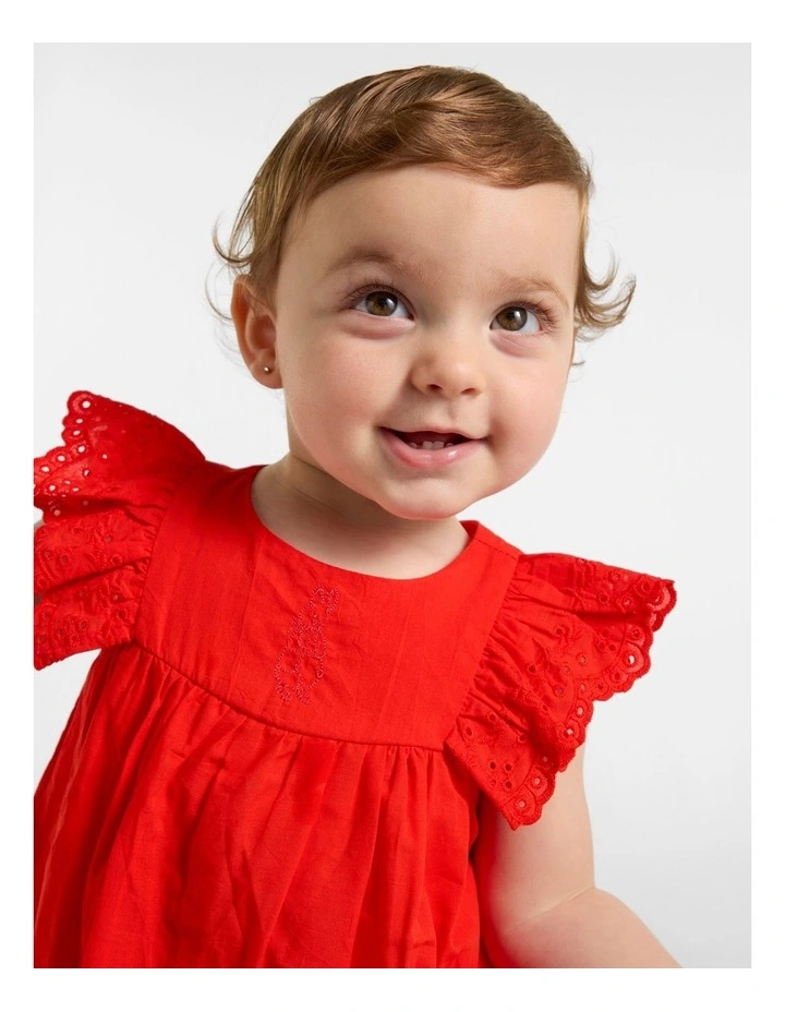 Broderie Dress in Red image 3