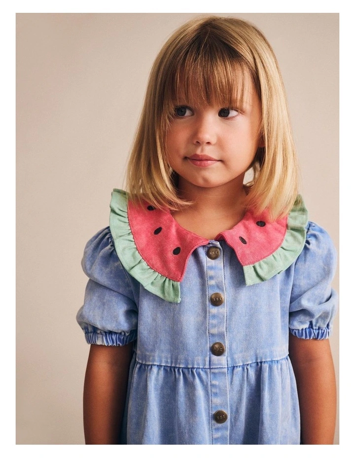 I Carried a Watermelon Denim Dress in Blue image 2