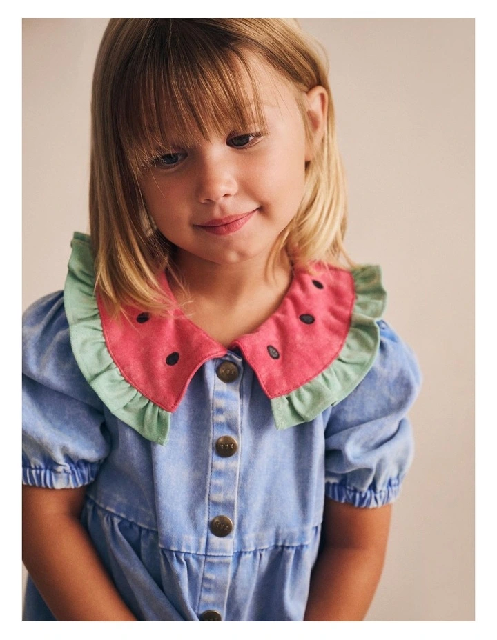 I Carried a Watermelon Denim Dress in Blue image 3