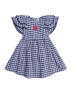 Check Cherry Pie Frill Dress in Blue