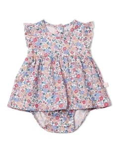 Flutter Sleeve Bodysuit Dress in Field of Berries