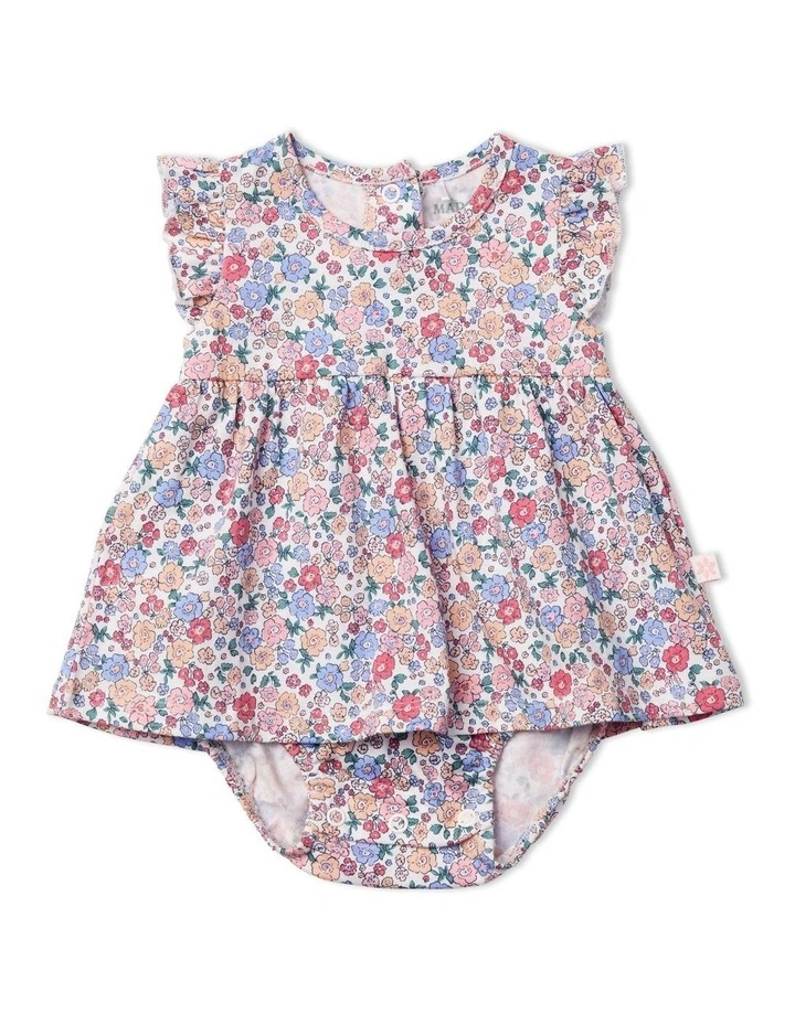 Flutter Sleeve Bodysuit Dress in Field of Berries image 1