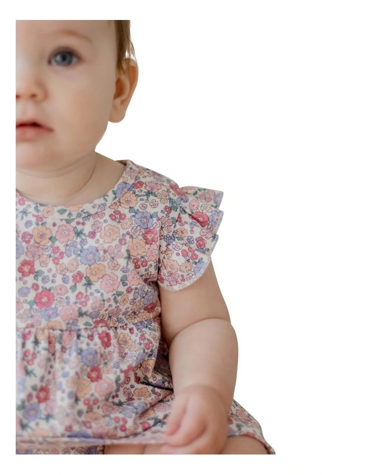 Flutter Sleeve Bodysuit Dress in Field of Berries image 3