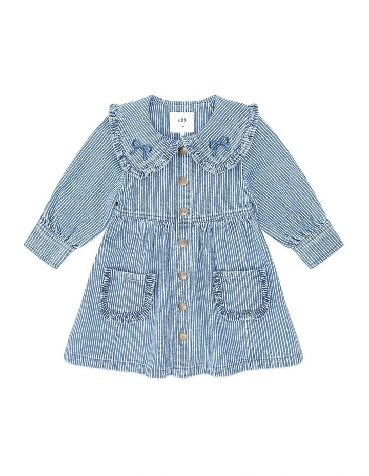 Vintage Bow Collar Denim Dress in Blue image 1