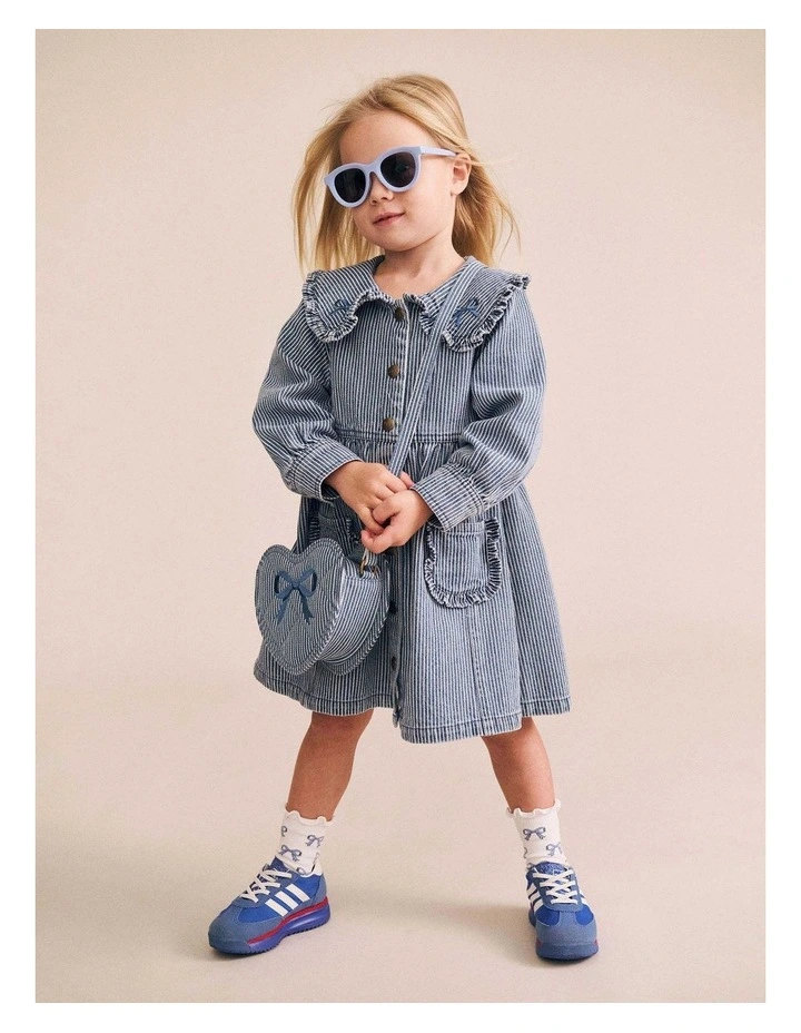 Vintage Bow Collar Denim Dress in Blue image 3