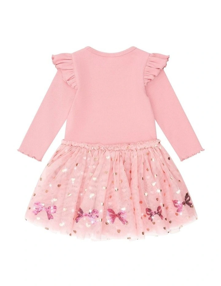 Sequin Bow Tulle Dress in Pink image 2