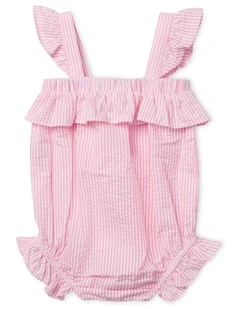 Stripe Frill Bodysuit in Pink