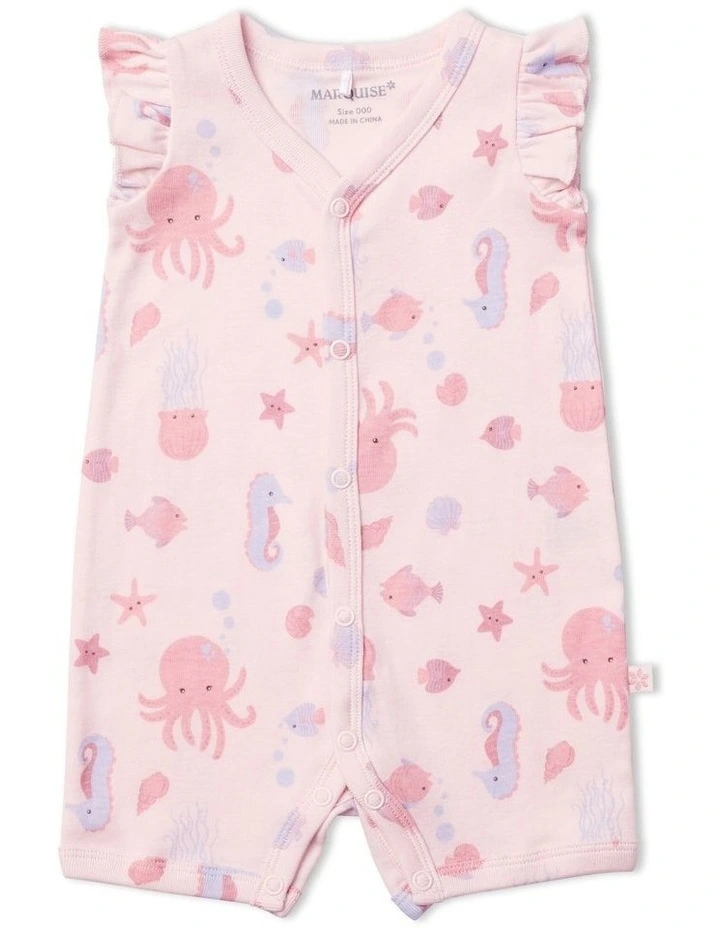 Seascape Flutter Sleeve Romper in Pink image 1