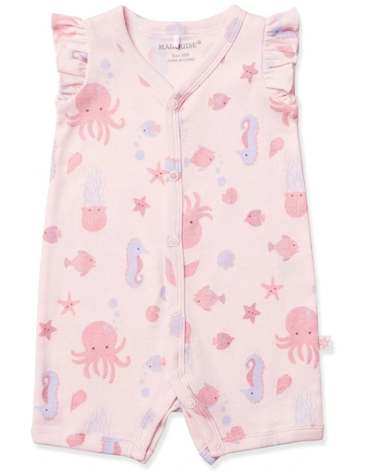 Seascape Flutter Sleeve Romper in Pink image 1