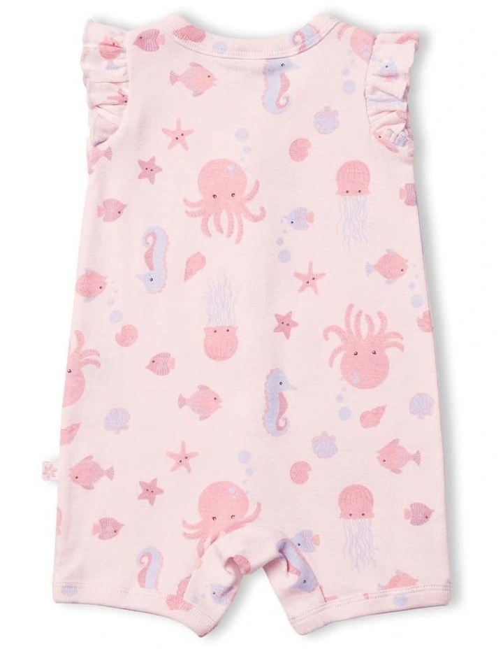 Seascape Flutter Sleeve Romper in Pink image 2