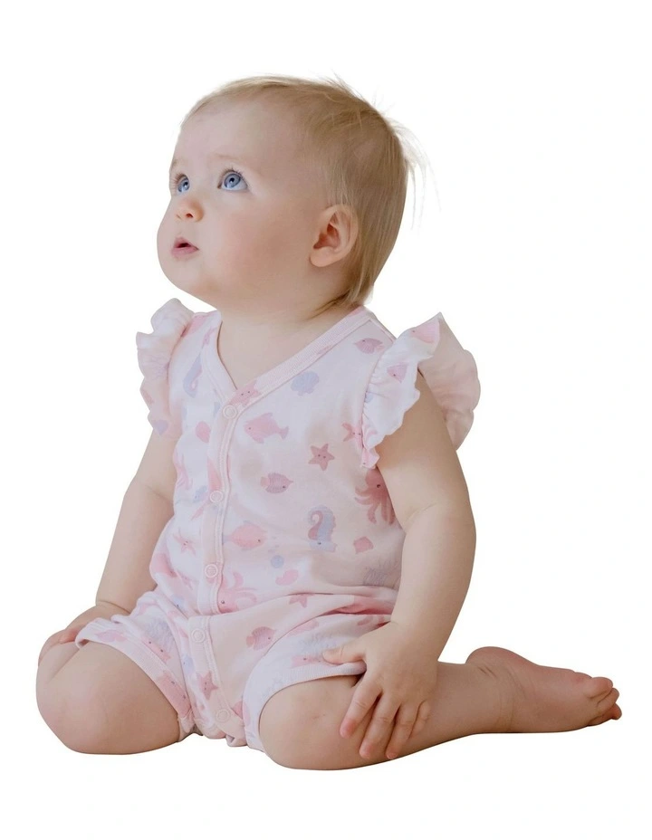 Seascape Flutter Sleeve Romper in Pink image 2