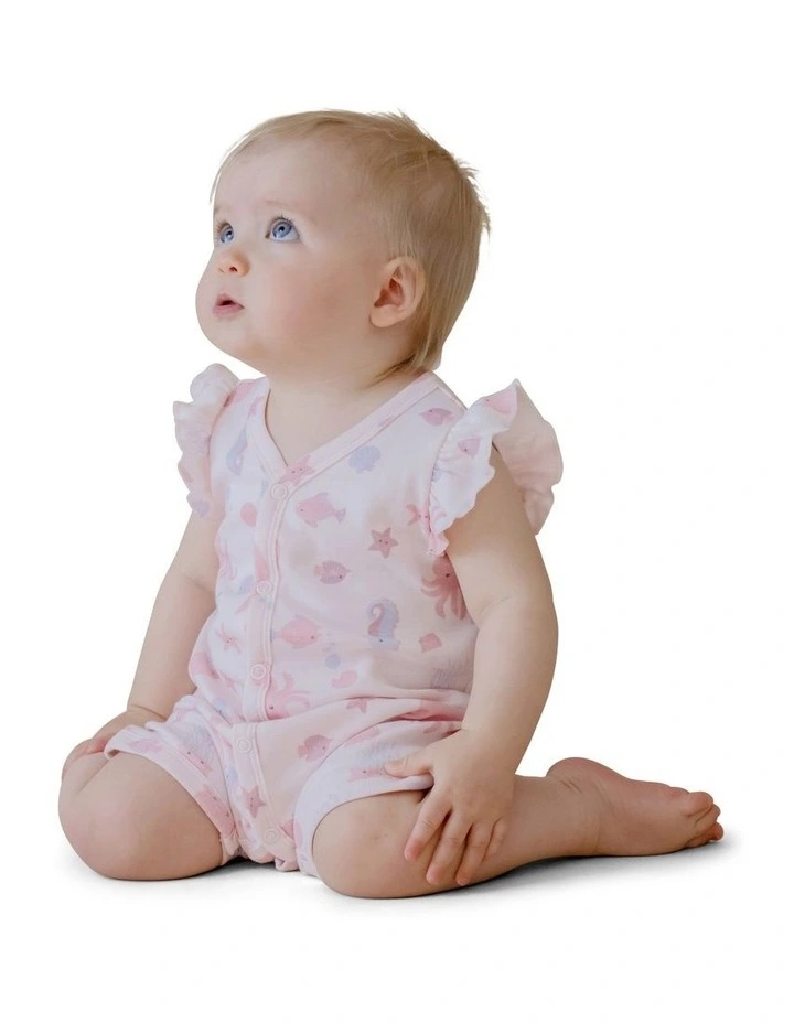 Seascape Flutter Sleeve Romper in Pink image 3