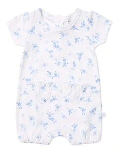Vintage Floral Puff Sleeve Romper in White