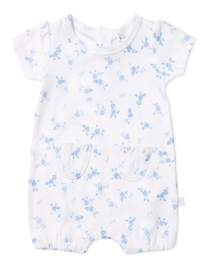 Vintage Floral Puff Sleeve Romper in White image 1