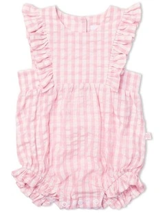Seascape Woven Gingham Romper in Pink