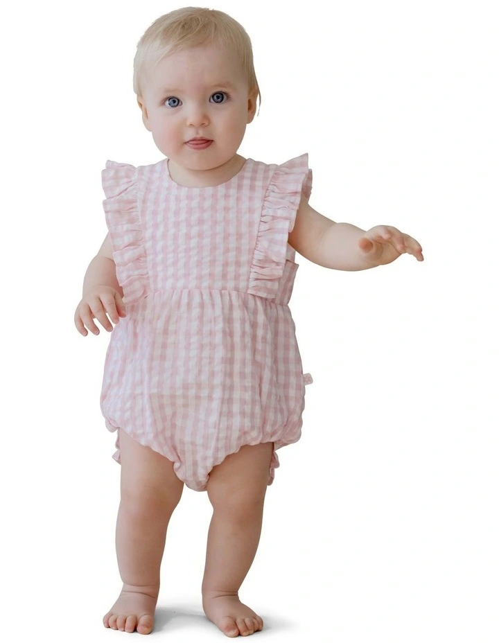 Seascape Woven Gingham Romper in Pink image 2