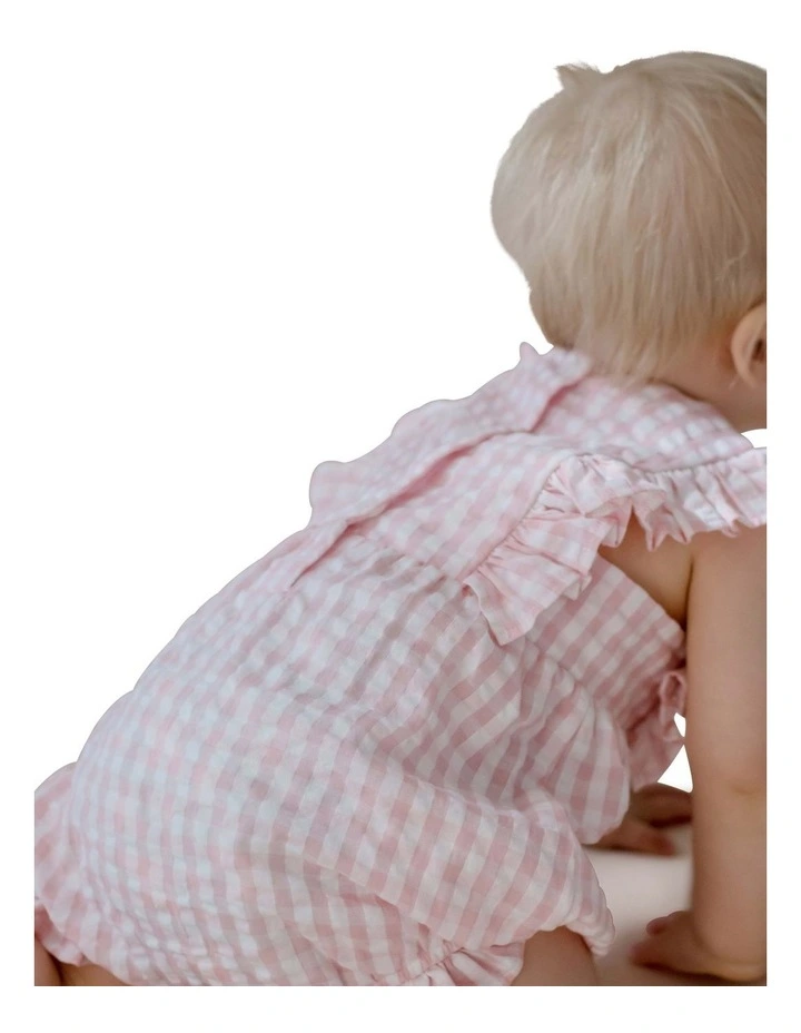 Seascape Woven Gingham Romper in Pink image 3