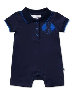 Best Friends French Terry Polo Romper in Blue