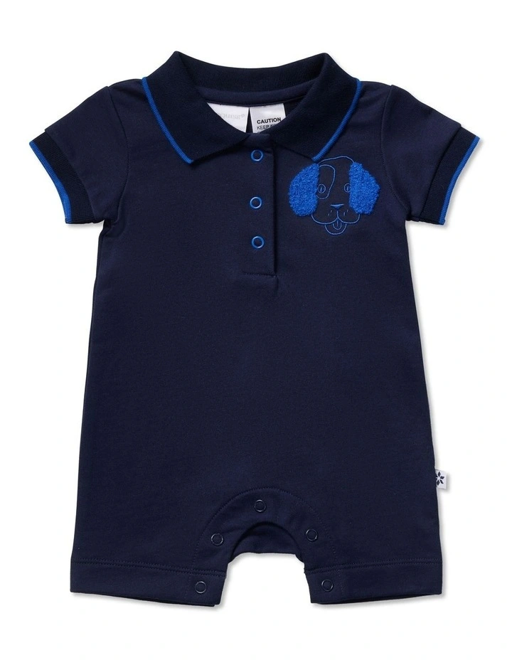 Best Friends French Terry Polo Romper in Blue image 1