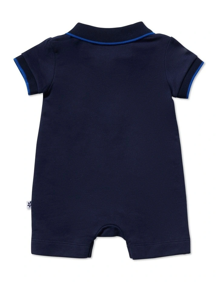 Best Friends French Terry Polo Romper in Blue image 4