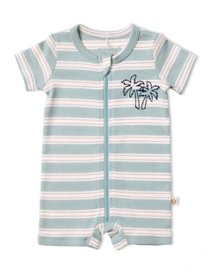 Endless Summer Striped Zip Romper in Green