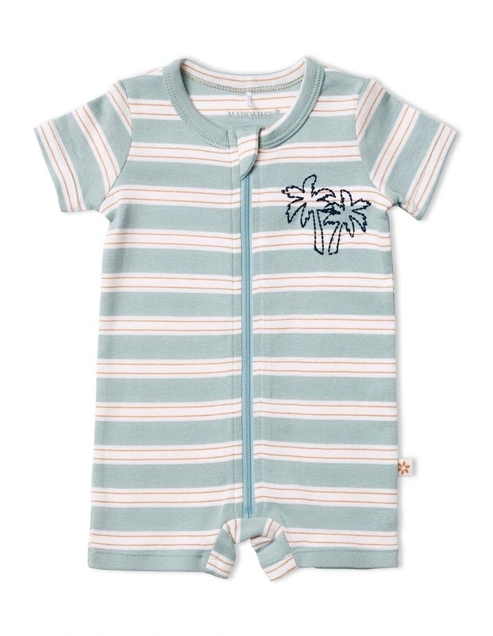 Endless Summer Striped Zip Romper in Green image 1