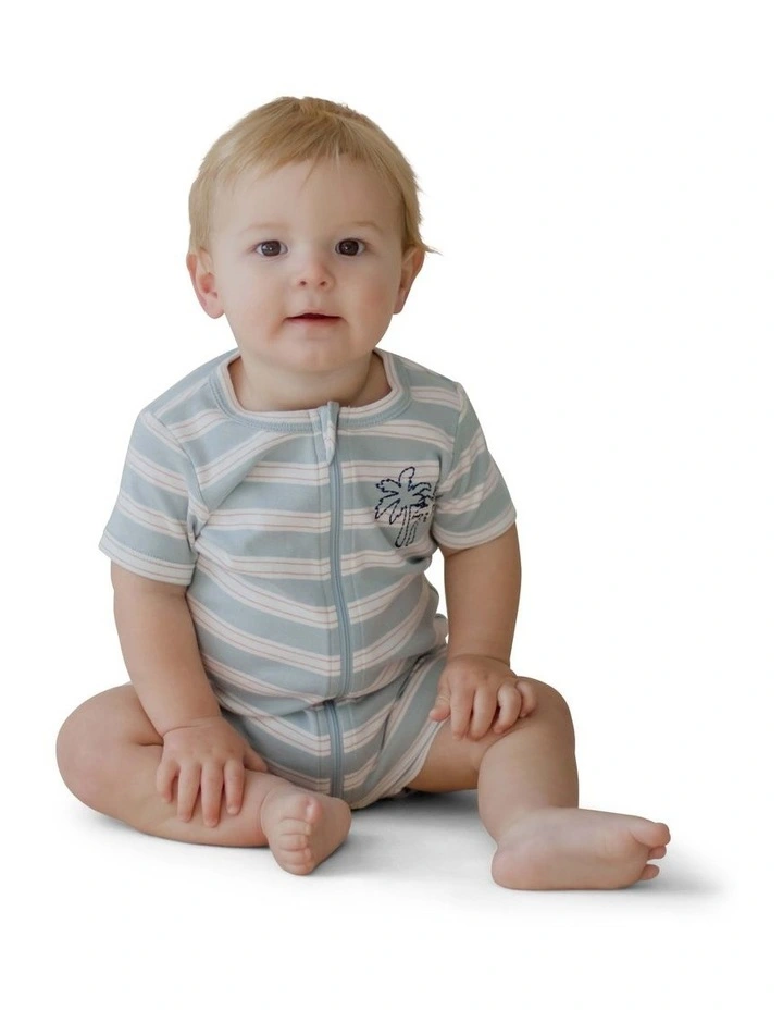 Endless Summer Striped Zip Romper in Green image 2