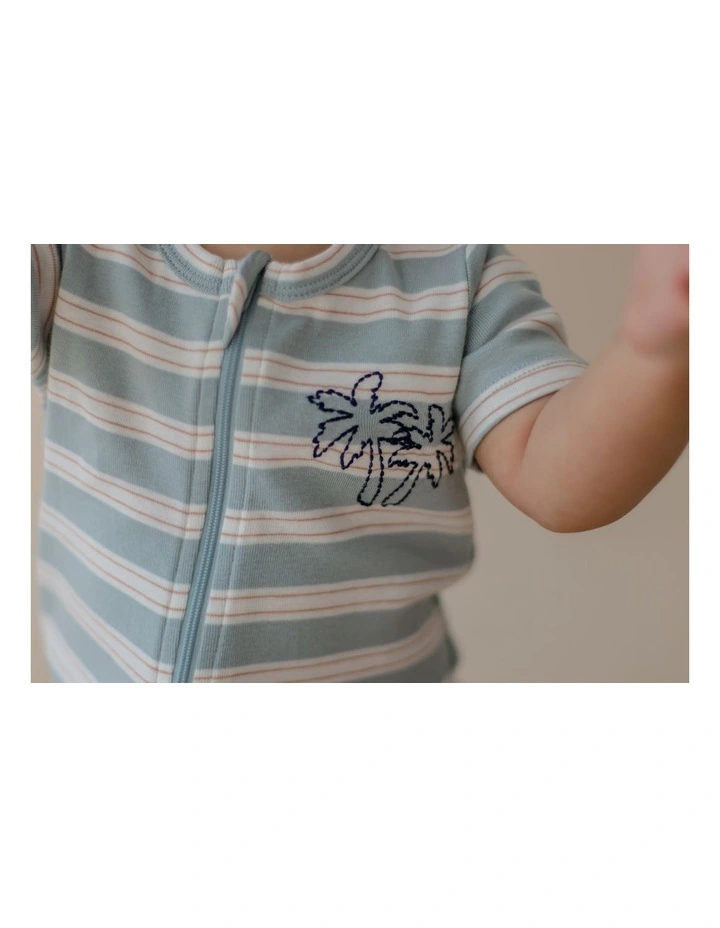 Endless Summer Striped Zip Romper in Green image 4