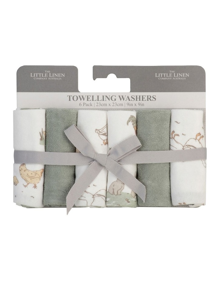 Towelling Washer 6 Pack in Sage Green
