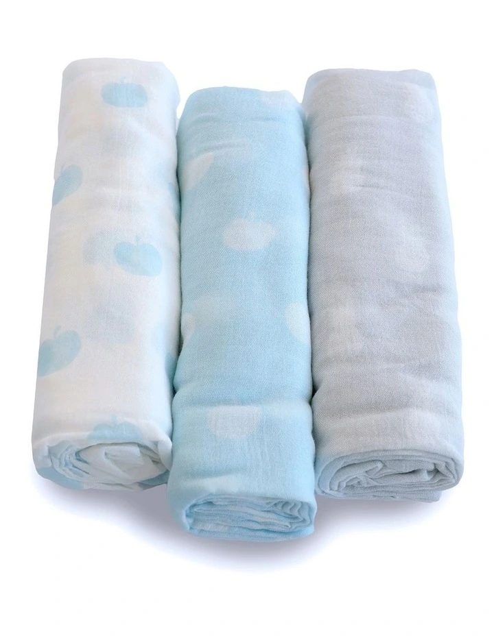 Nordic Sorbet Muslin Wrap 3 Pack in Blue/Grey image 1