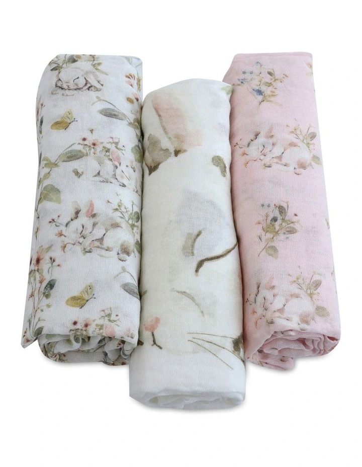 Sleeping Bunny Muslin Wraps 3 Pack in Multi image 2