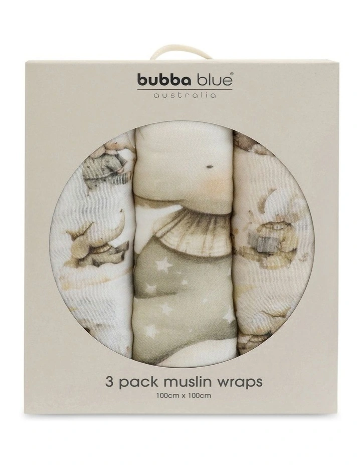 Elephant Bedtime Muslin Wraps 3 Pack in Beige/White image 5