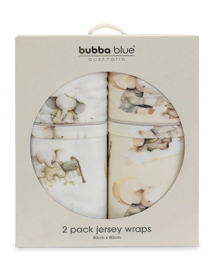 Elephant Bedtime Jersey Wraps 2 Pack in Beige/White image 3