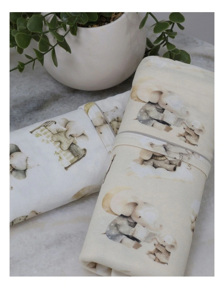 Elephant Bedtime Jersey Wraps 2 Pack in Beige/White image 4