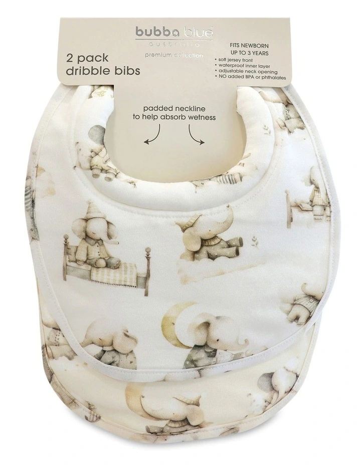 Elephant Bedtime Dribble Bibs 2 Pack in Beige/White image 3