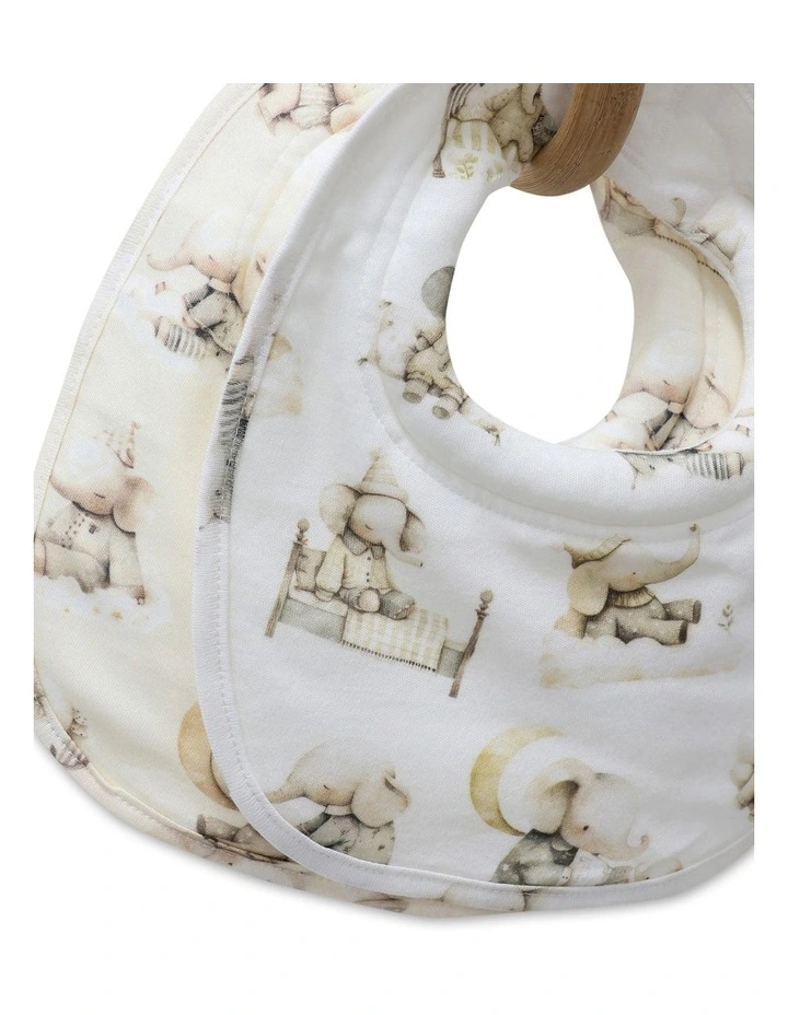 Elephant Bedtime Dribble Bibs 2 Pack in Beige/White image 4