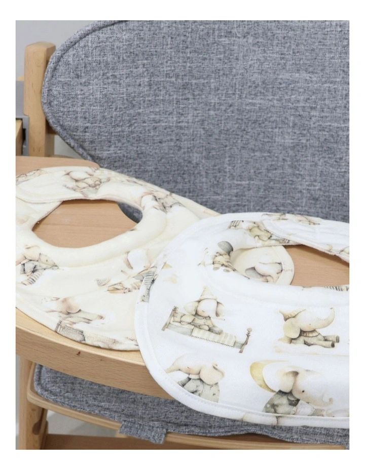 Elephant Bedtime Dribble Bibs 2 Pack in Beige/White image 5