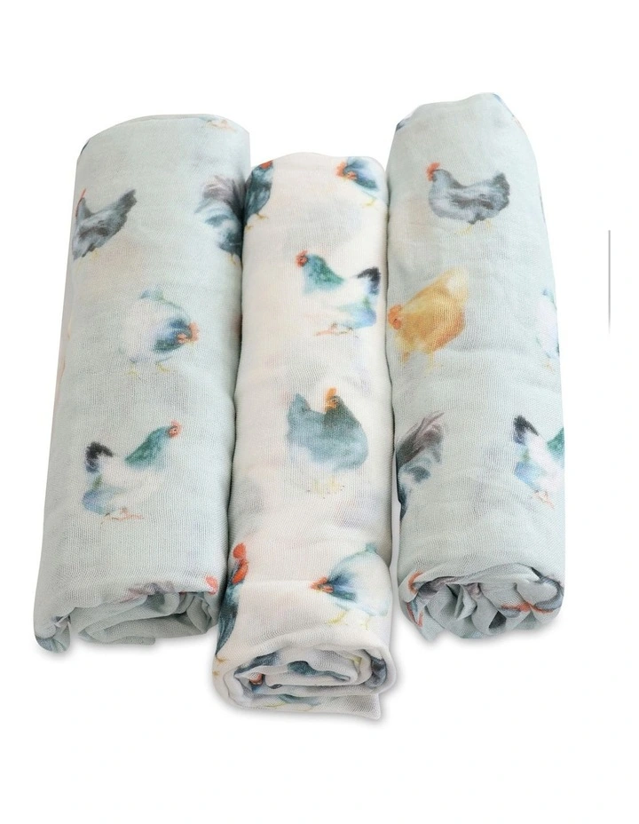 Little Rooster Muslin Wraps 3Pack in Multi image 1