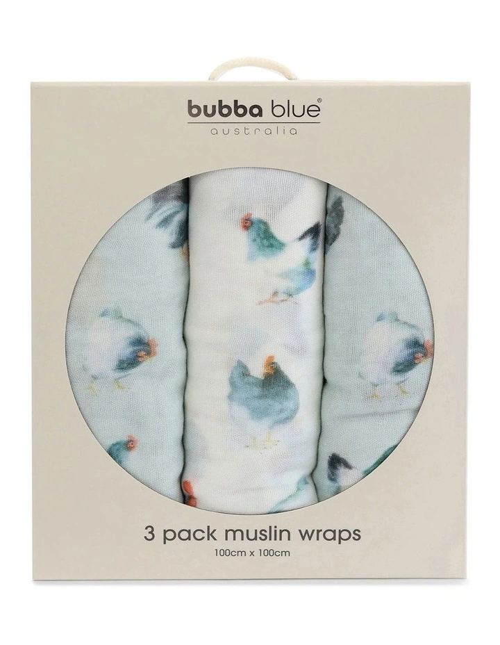 Little Rooster Muslin Wraps 3Pack in Multi image 3