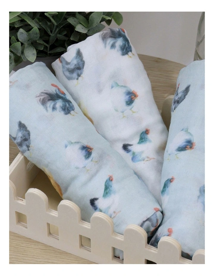 Little Rooster Muslin Wraps 3Pack in Multi image 6